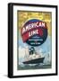 American Line Poster Advertising Cruises from Southampton to New York-null-Framed Art Print