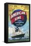 American Line Poster Advertising Cruises from Southampton to New York-null-Framed Stretched Canvas