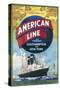 American Line Poster Advertising Cruises from Southampton to New York-null-Stretched Canvas