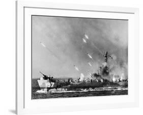 American LSM-R Launches Rockets at Okinawa-null-Framed Photographic Print