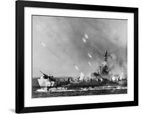 American LSM-R Launches Rockets at Okinawa-null-Framed Photographic Print