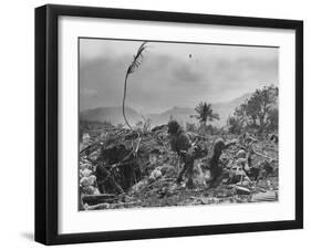 American Marine Hurls Hand Grenade Towards Japanese Position as His Partner Prepares to Do the Same-null-Framed Photographic Print