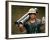 American Marine Pfc. Phillip Wilson Carrying Bazooka Across Stream Near DMZ During Vietnam War-Larry Burrows-Framed Photographic Print