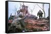 American Marines Advancing up Outer Wall of Citadel-Kyoichi Sawada-Framed Stretched Canvas