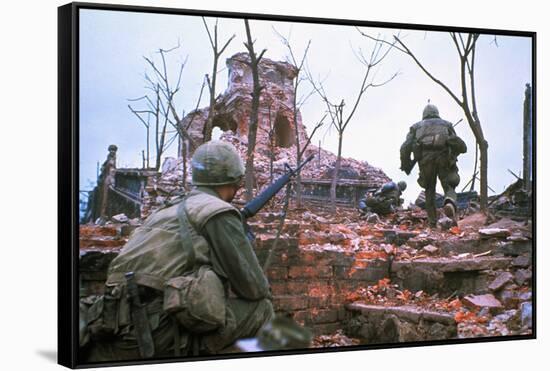 American Marines Advancing up Outer Wall of Citadel-Kyoichi Sawada-Framed Stretched Canvas