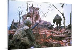 American Marines Advancing up Outer Wall of Citadel-Kyoichi Sawada-Stretched Canvas