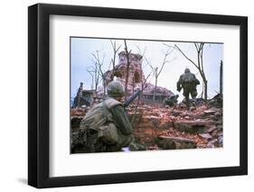 American Marines Advancing up Outer Wall of Citadel-Kyoichi Sawada-Framed Photographic Print