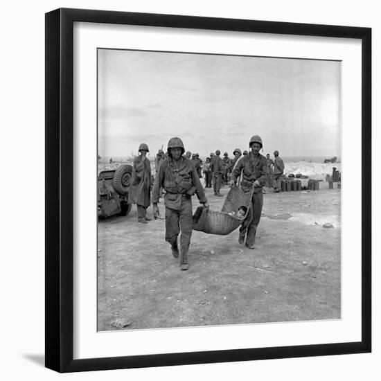American Marines Carrying a Wounded Child to an Aid Station after the Invasion of Saipan-Peter Stackpole-Framed Photographic Print
