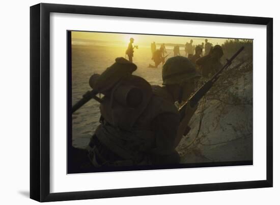 American Marines of 7th Regiment Landing on Beach at Cape Batangan During the Vietnam War-Paul Schutzer-Framed Photographic Print