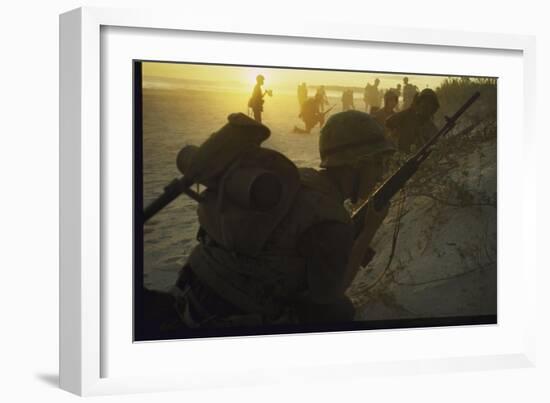 American Marines of 7th Regiment Landing on Beach at Cape Batangan During the Vietnam War-Paul Schutzer-Framed Photographic Print