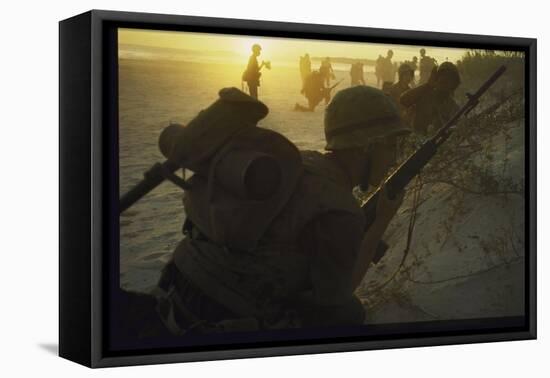 American Marines of 7th Regiment Landing on Beach at Cape Batangan During the Vietnam War-Paul Schutzer-Framed Stretched Canvas