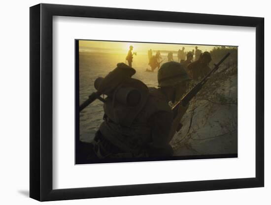 American Marines of 7th Regiment Landing on Beach at Cape Batangan During the Vietnam War-Paul Schutzer-Framed Photographic Print