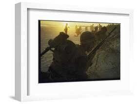 American Marines of 7th Regiment Landing on Beach at Cape Batangan During the Vietnam War-Paul Schutzer-Framed Photographic Print