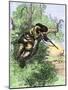 American Marksman in a Tree Firing at British Soldiers, Revolutionary War-null-Mounted Giclee Print