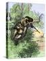 American Marksman in a Tree Firing at British Soldiers, Revolutionary War-null-Stretched Canvas