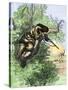 American Marksman in a Tree Firing at British Soldiers, Revolutionary War-null-Stretched Canvas