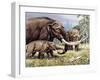 American Mastodon with Young-null-Framed Premium Photographic Print