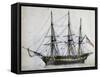 American Merchant Ship, Watercolor, United States, 19th Century-null-Framed Stretched Canvas