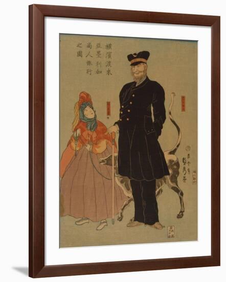 American Merchant Strolling in Yokohama, 1861-Utagawa Sadahide-Framed Giclee Print