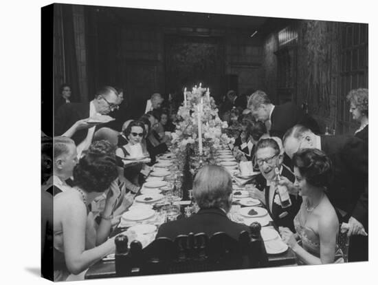 American Millionaire Paul Getty Eating Dinner with His Guests-null-Stretched Canvas