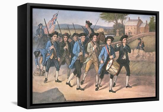 American 'Minute-Men' Marching Against the British to the Martial Music of Fife and Drum-American-Framed Stretched Canvas