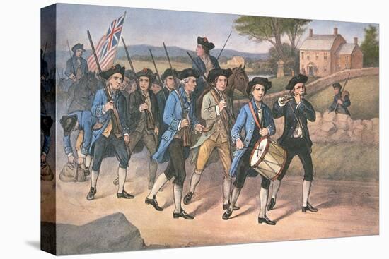 American 'Minute-Men' Marching Against the British to the Martial Music of Fife and Drum-American-Stretched Canvas