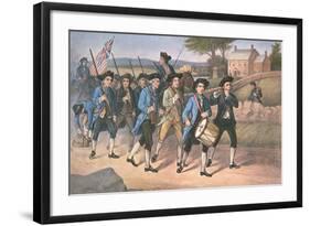 American 'Minute-Men' Marching Against the British to the Martial Music of Fife and Drum-American-Framed Giclee Print