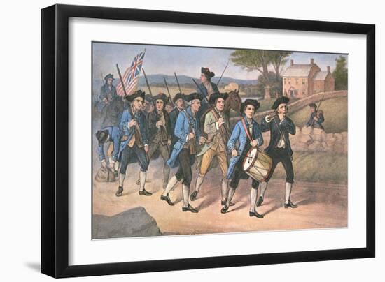 American 'Minute-Men' Marching Against the British to the Martial Music of Fife and Drum-American-Framed Giclee Print