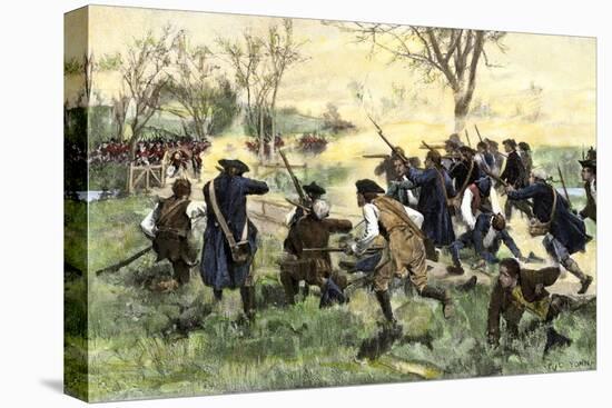 American Minutemen Fight to Hold Off the British Army at Concord Bridge, April 10, 1775-null-Stretched Canvas