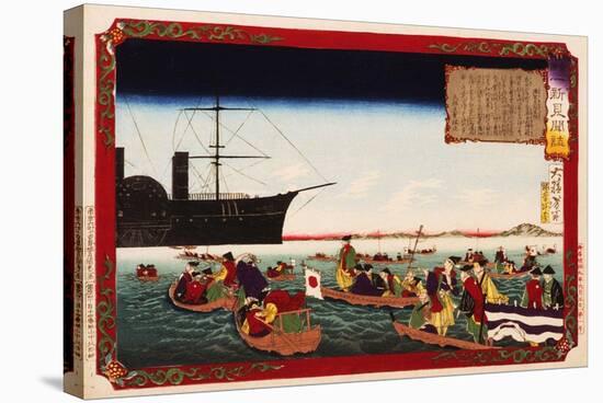 American Navy Commodore Matthew Perry arrives in Japan, August 7, 1853, Woodblock Print-Taiso Yoshitoshi-Stretched Canvas