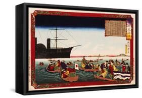 American Navy Commodore Matthew Perry arrives in Japan, August 7, 1853, Woodblock Print-Taiso Yoshitoshi-Framed Stretched Canvas