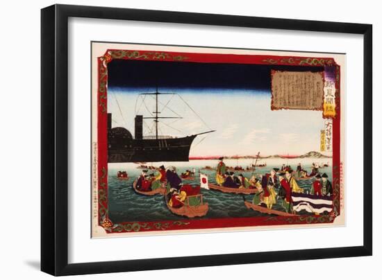 American Navy Commodore Matthew Perry arrives in Japan, August 7, 1853, Woodblock Print-Taiso Yoshitoshi-Framed Giclee Print