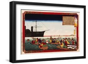 American Navy Commodore Matthew Perry arrives in Japan, August 7, 1853, Woodblock Print-Taiso Yoshitoshi-Framed Giclee Print