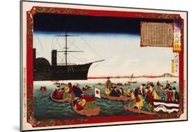 American Navy Commodore Matthew Perry arrives in Japan, August 7, 1853, Woodblock Print-Taiso Yoshitoshi-Mounted Giclee Print