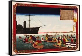 American Navy Commodore Matthew Perry arrives in Japan, August 7, 1853, Woodblock Print-Taiso Yoshitoshi-Framed Stretched Canvas