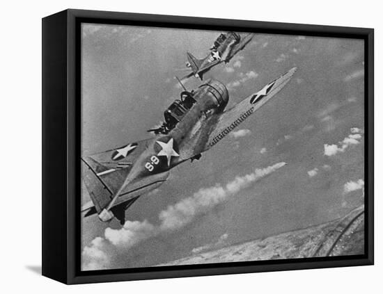 American Navy Torpedo Bombers Fly over Burning Japanese Ship During the Battle of Midway-null-Framed Stretched Canvas