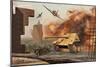 American P-47 Fighter Planes Attacking German Jagdpanther Tanks-null-Mounted Premium Giclee Print