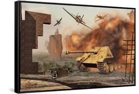 American P-47 Fighter Planes Attacking German Jagdpanther Tanks-null-Framed Stretched Canvas