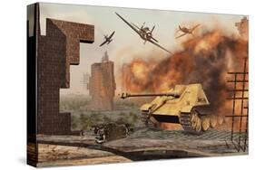 American P-47 Fighter Planes Attacking German Jagdpanther Tanks-null-Stretched Canvas