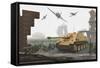 American P-47 Fighter Planes Attacking German Jagdpanther Tanks-null-Framed Stretched Canvas