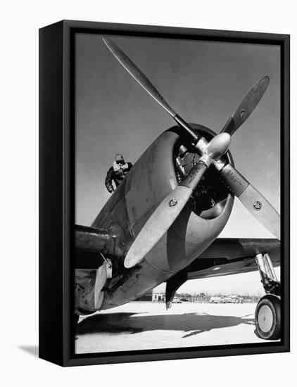 American P-47 Thunderbolt Fighter Plane and its Pilot-Dmitri Kessel-Framed Stretched Canvas