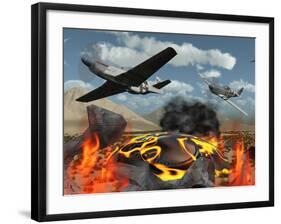 American P-51 Mustang Fighter Planes Destroy a UFO-Stocktrek Images-Framed Photographic Print