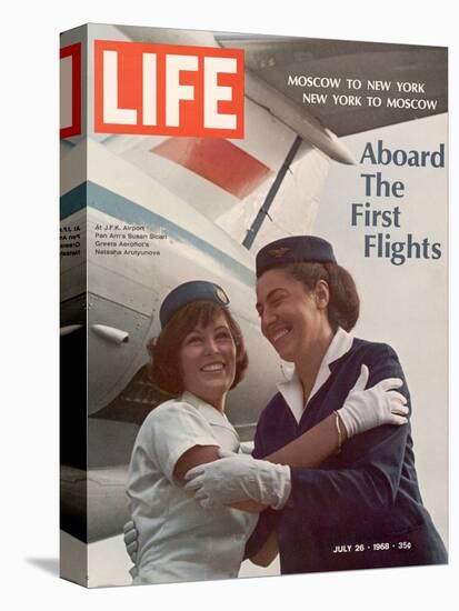 American Pan Am Stewardess Sicari Embracing Russian Aeroflot Stewardess Arutyunova, July 25, 1968-Arthur Schatz-Stretched Canvas