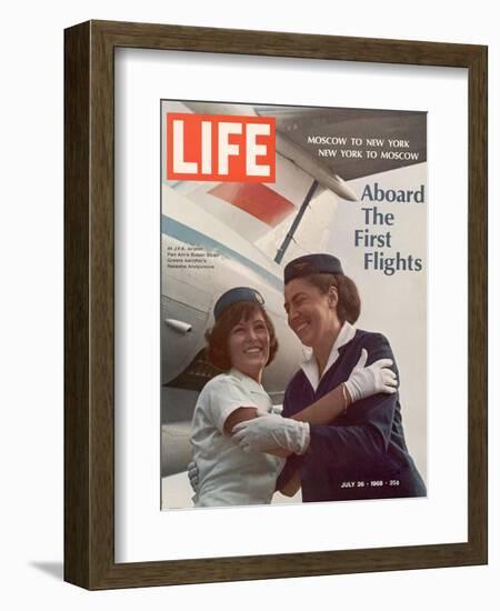 American Pan Am Stewardess Sicari Embracing Russian Aeroflot Stewardess Arutyunova, July 25, 1968-Arthur Schatz-Framed Photographic Print