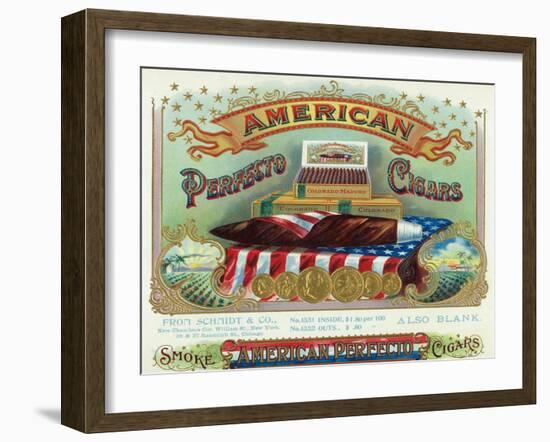 American Perfecto Cigars Brand Cigar Box Label-Lantern Press-Framed Art Print