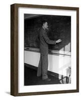 American Physicist J. Robert Oppenheimer Writing on Blackboard at the Institute for Advanced Study-Alfred Eisenstaedt-Framed Premium Photographic Print