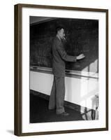 American Physicist J. Robert Oppenheimer Writing on Blackboard at the Institute for Advanced Study-Alfred Eisenstaedt-Framed Premium Photographic Print