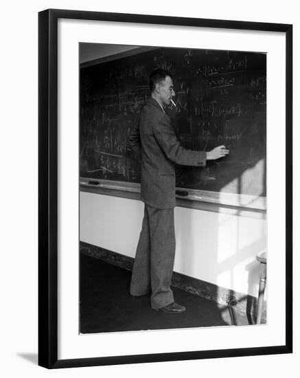 American Physicist J. Robert Oppenheimer Writing on Blackboard at the Institute for Advanced Study-Alfred Eisenstaedt-Framed Premium Photographic Print