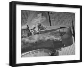 American Pilot Safely Landing His Dauntless Dive Bomber as Smoke Pours from the Engine-William C^ Shrout-Framed Photographic Print