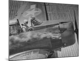 American Pilot Safely Landing His Dauntless Dive Bomber as Smoke Pours from the Engine-William C^ Shrout-Mounted Photographic Print